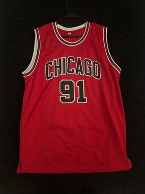 NBA Chicago Red Jersey 91 DENNIS RODMAN SIGNED